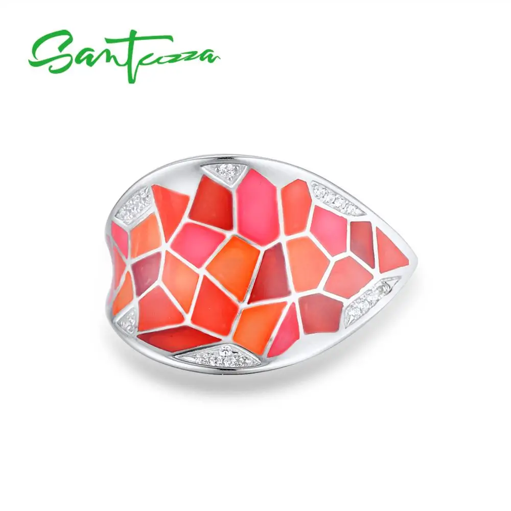 SANTUZZA, серебряное кольцо для женщин, 925 пробы, серебряное, красное, неправильные блоки, кубический цирконий, кольцо, вечерние ювелирные изделия, эмаль ручной работы