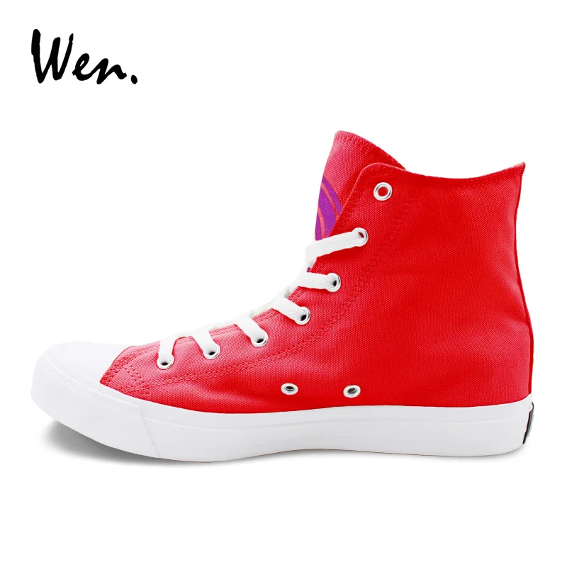 Кеды Wen с высоким берцем красные холщовые кроссовки ручная роспись
