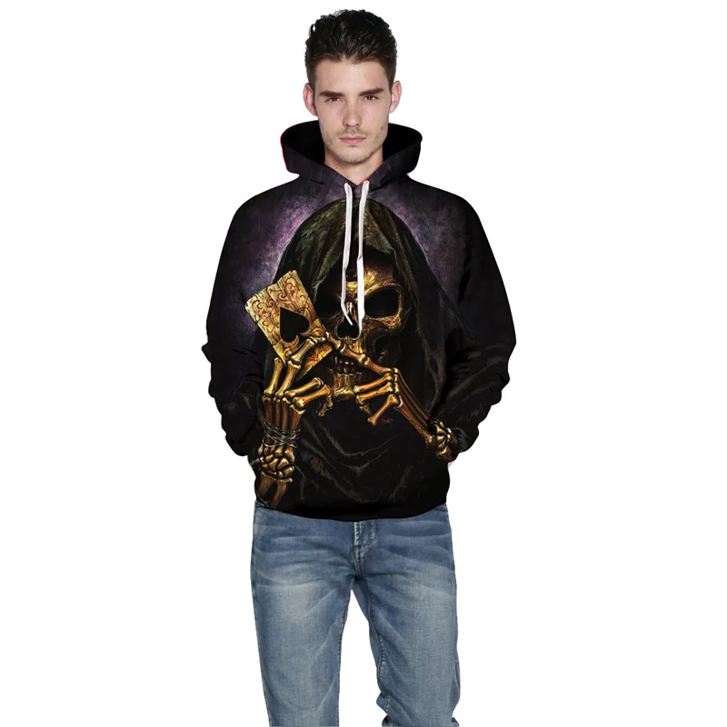 Новый тренд мужские толстовки с 3d принтом черепа забавная зимняя и Весенняя