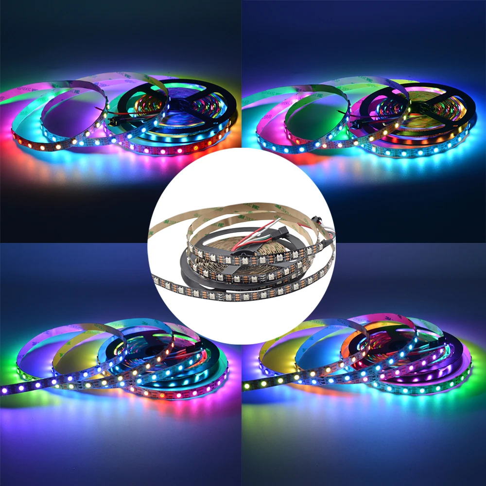 WS2812B WS2812 светодиодные полосы, цифровые индивидуально адресуемые Смарт RGB светодиодные полосы, черный/белый PCB водонепроницаемый IP30/65/67 1~ 5 м DC5V