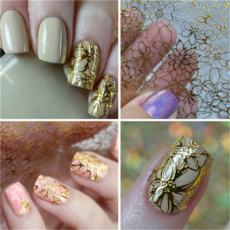 2017 Модные 8 золотых кружевных цветов переводная пленка дизайн ногтей сексуальные