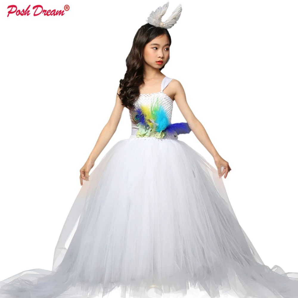 POSH DREAM Peacock Flower Girls Dress for Wedding Evening Children Princess Party Pageant Long Gown Kids Dresses | Детская одежда и