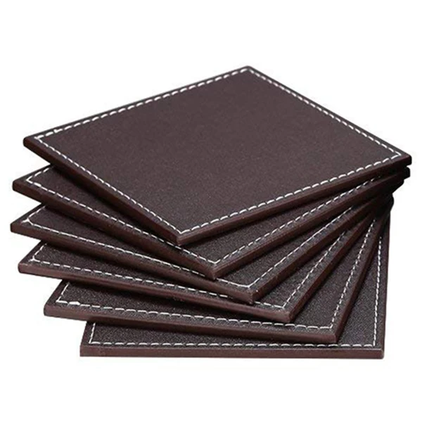 Coasters For Drinks Leather Set With Holder Of 6 Protect Furniture From Water Marks Scratch And Damage (Sqaure Br | Дом и сад