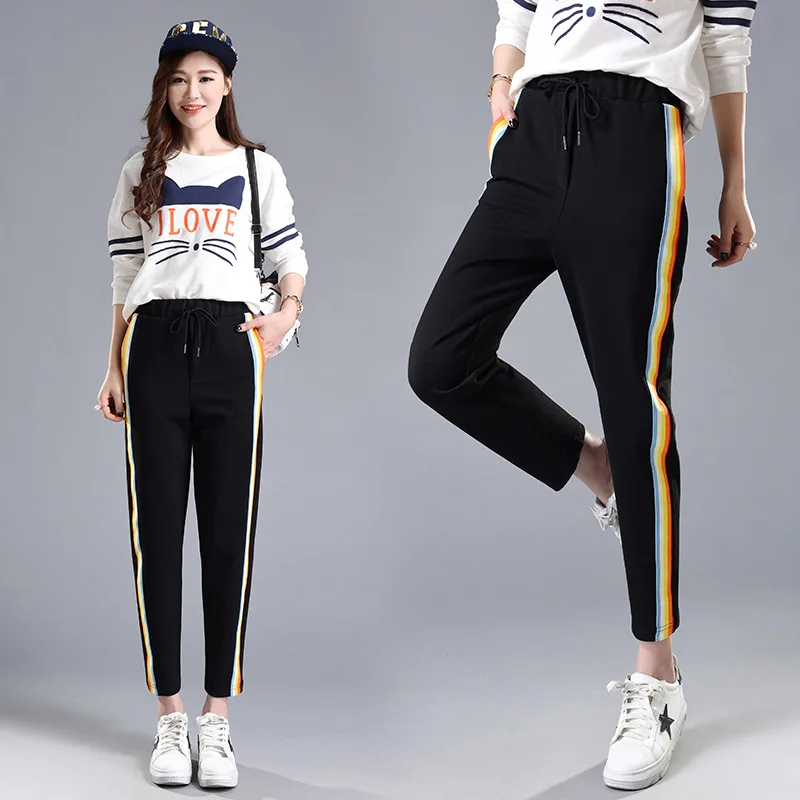 2017 шикарные Свободные повседневные спортивные брюки в радужную полоску сбоку