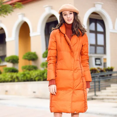 

Newest Solid women's down jacket women winter long coat filler White duck down woman parkas long sleeve winter parka without hat