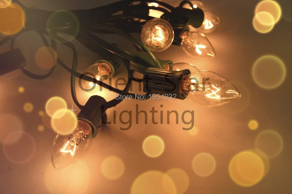 Incandescent Type C7 Light String Green or White SPT-1 Cable 20 sockets with PCs Bulb Fused Plug End to Connection | Дом и сад