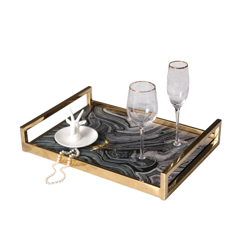 

Creative Black and White Texture Metal Display Dish European Modern Living Room Home Decor Jewelry Storage Plate Coffee Tea Tray