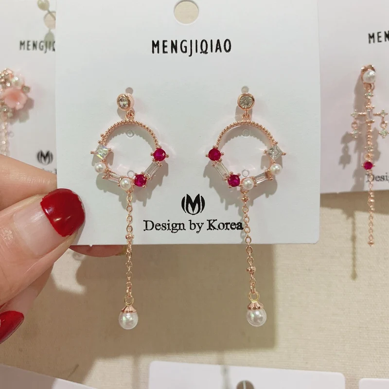 Женские длинные серьги капельки MENGJIQIAO новые элегантные розовые с блестящими