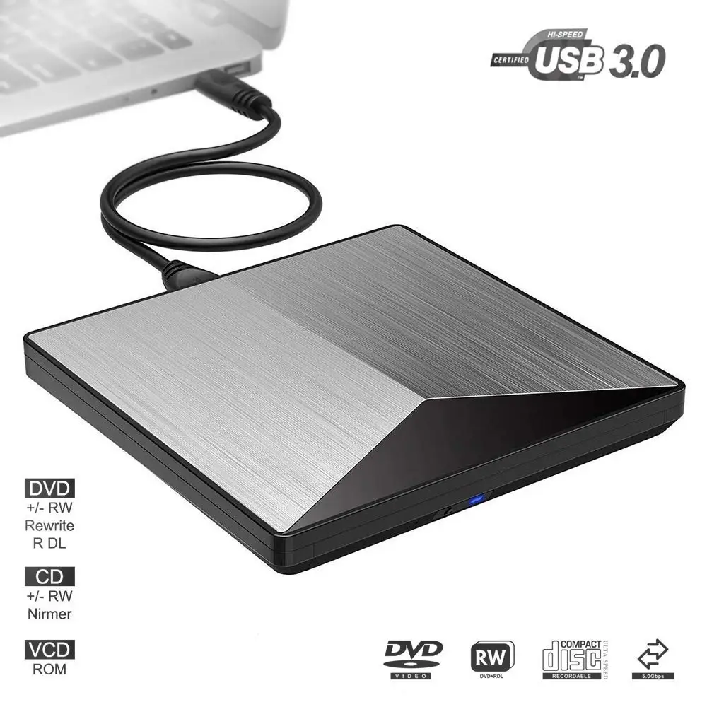 

External CD DVD Drive Burner Player USB3.0 Reader Optical Drive For Mac OS Laptop Air iMac Desktop PC Support Windows10/8/7/XP