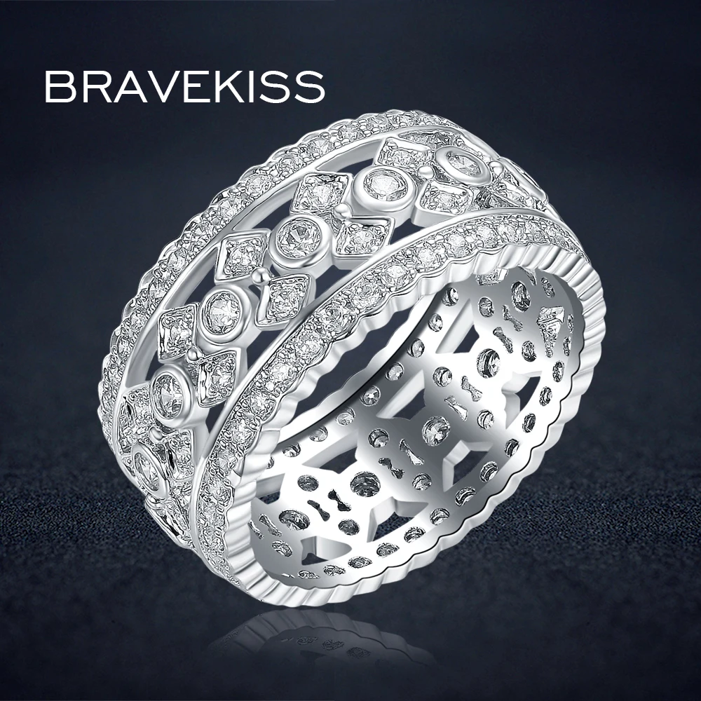 Женское Винтажное кольцо BRAVEKISS серебряное с широким вырезом обручальное из