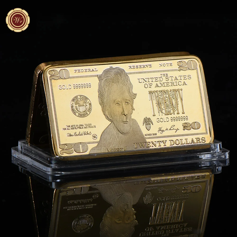 USD 20 gold bar WR Usd 5 Американская валюта банкнот золото бар качество 5 доллар золото 24 К золото счетчик банкнот баров искусство ремесла Коллекция стоимости - Цвет: USD 20 gold bar