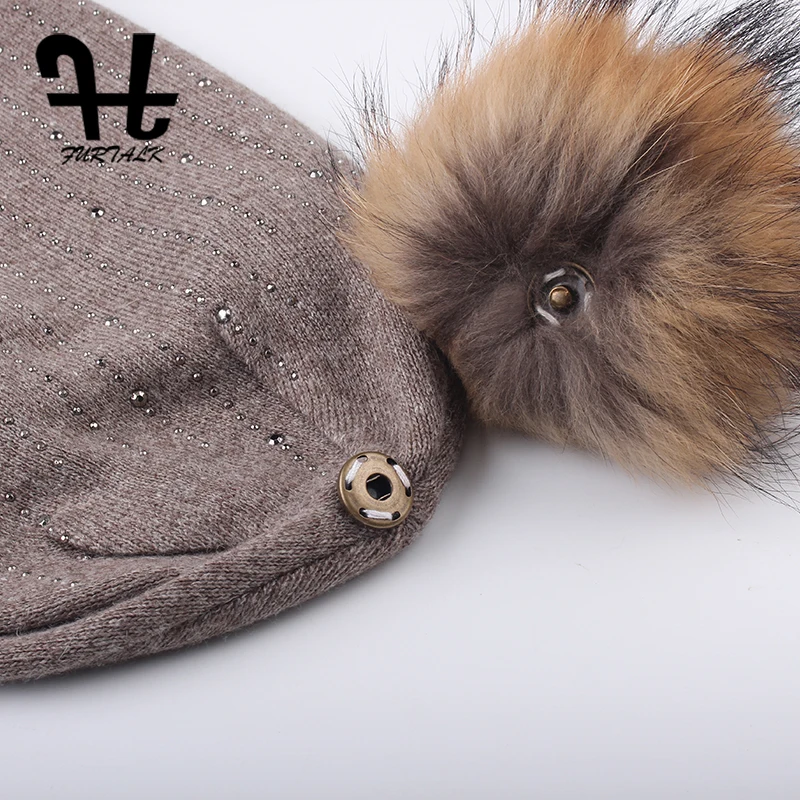 FURTALK Knitted Beanie Hat Women Rabbit Fur pompom Cap Winter Autumn Slouchy Hats for Female 2019 | Аксессуары для одежды