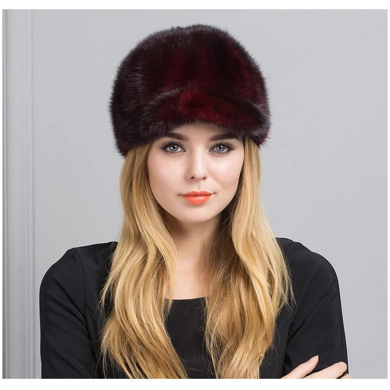 LIYAFUR новые женские 100% натуральный мех норки зимние шапки козырек теплые