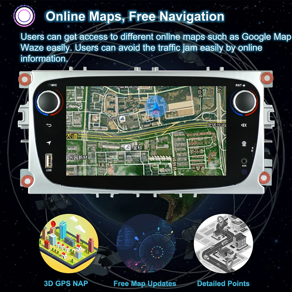 Android 8,1 для Ford Focus Mondeo Galaxy S-max автомобильный Стерео Авторадио 2 ГБ DDR3 Восьмиядерный 7 экран сенсорный gps Bluetooth головное устройство Wi-Fi