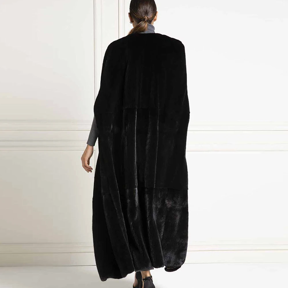 TOPFUR Winter X-Long Real Fur Coat Women Real Fur Customized Natural Real Mink Fur Coat Women Half Sleeves Full Pelt V-Neck