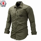 Fredd Marshall 2021 Fashion Military Shirt Long Sleeve Multi-pocket Casual Shirts Brand Clothes Army Green Camisa Masculina 117