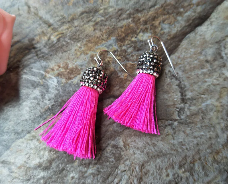 

10 Pairs cotton Silk Tassel Earrings,Pave crystal Rhinestone Tassel Jewelry, For Women Bohemia Earrings ER159
