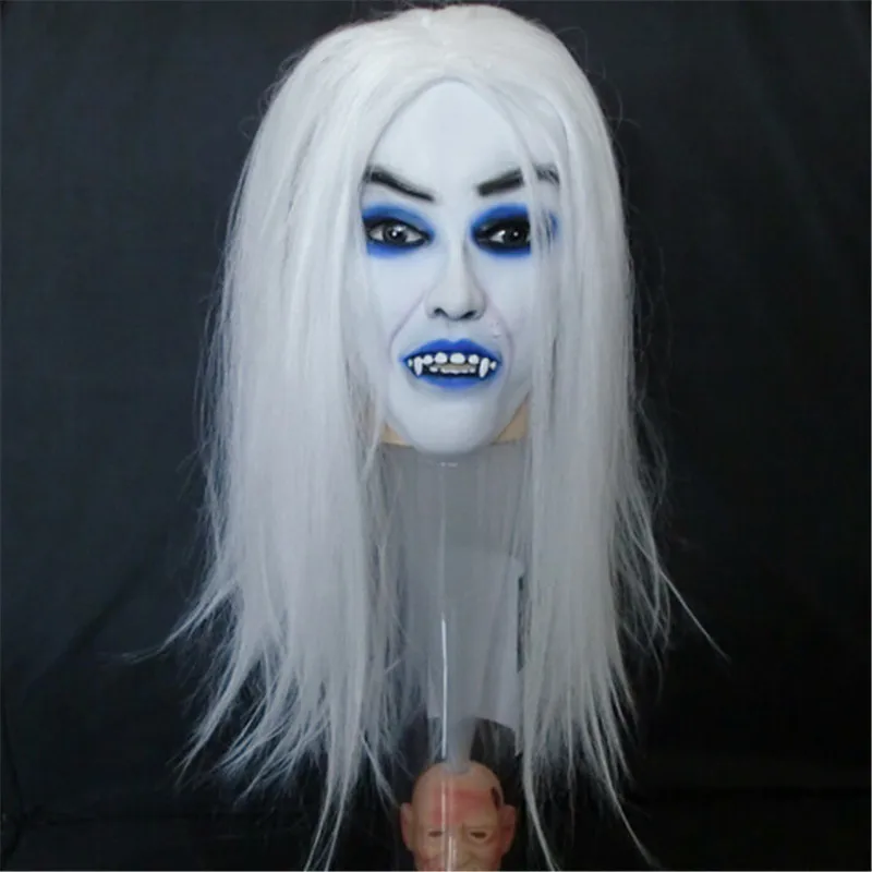 Супер Страшные маски для Хэллоуина высококачественные белые волосы и голубые