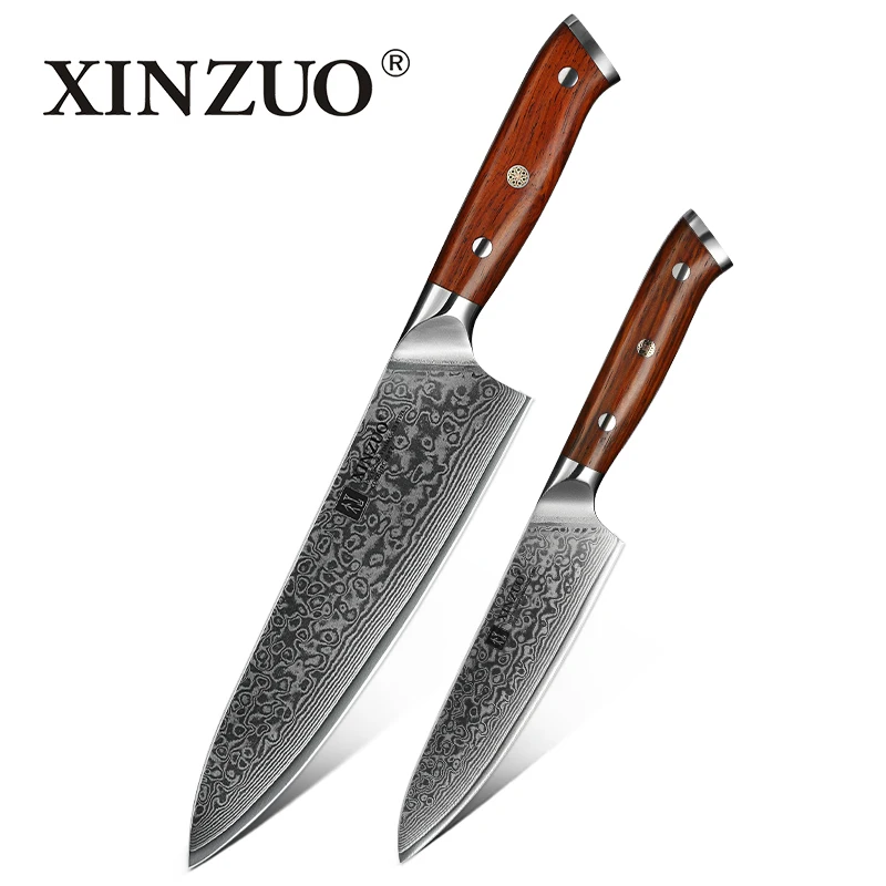 YU-2PC Набор кухонных ножей XINZUO из 2 предметов, кухонный нож из японской дамасской стали, острый кухонный нож Gyuto Chef, инструмент повара с ручкой из палисандра - Цвет: YU-2PC