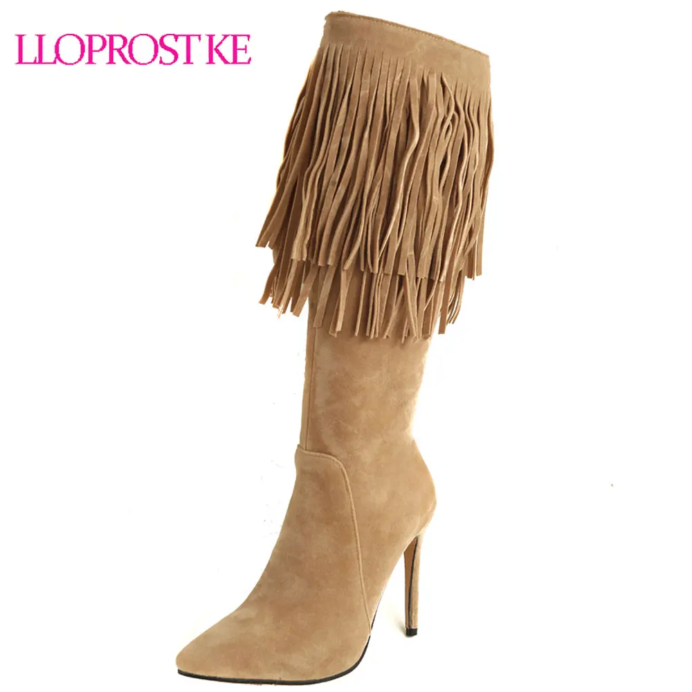 Женские ботинки с острым носком Lloprost зимние из флока на тонком высоком каблуке до