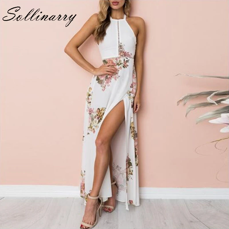 Sollinarry цветочный богемные Длинные платья Для женщин 2019 Повседневное Летнее