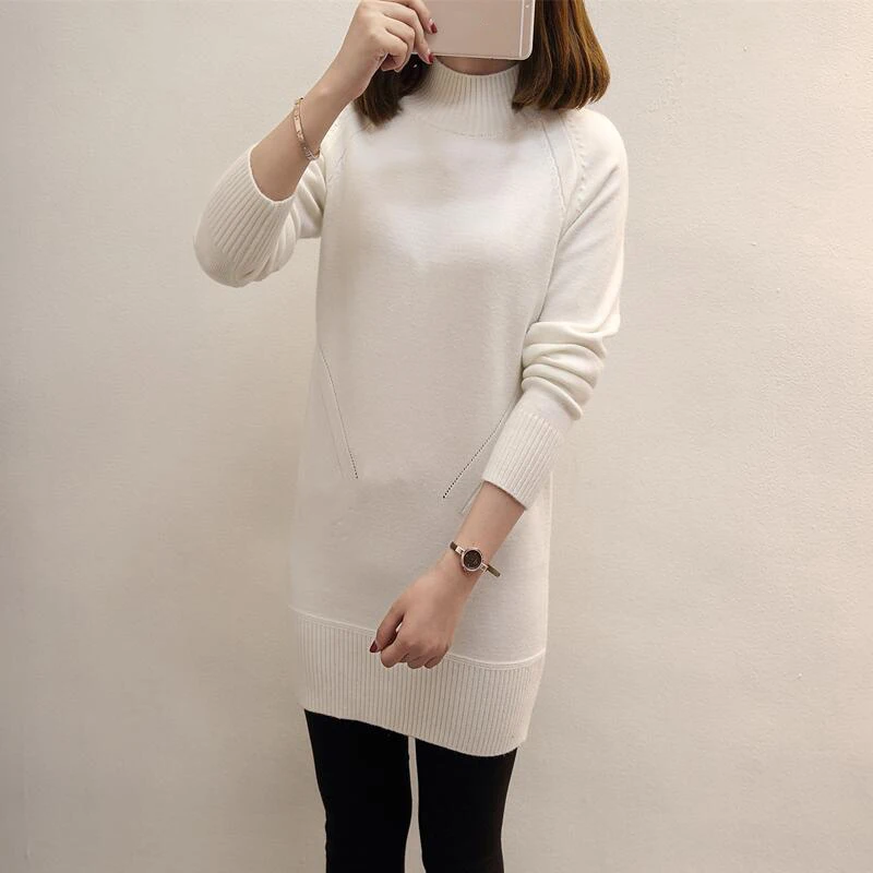 Women Sweaters Pullovers Turtleneck Long Sleeve Sweater Dress 2018 spring Knitting Women's White Warm Clothes new LY697 | Женская