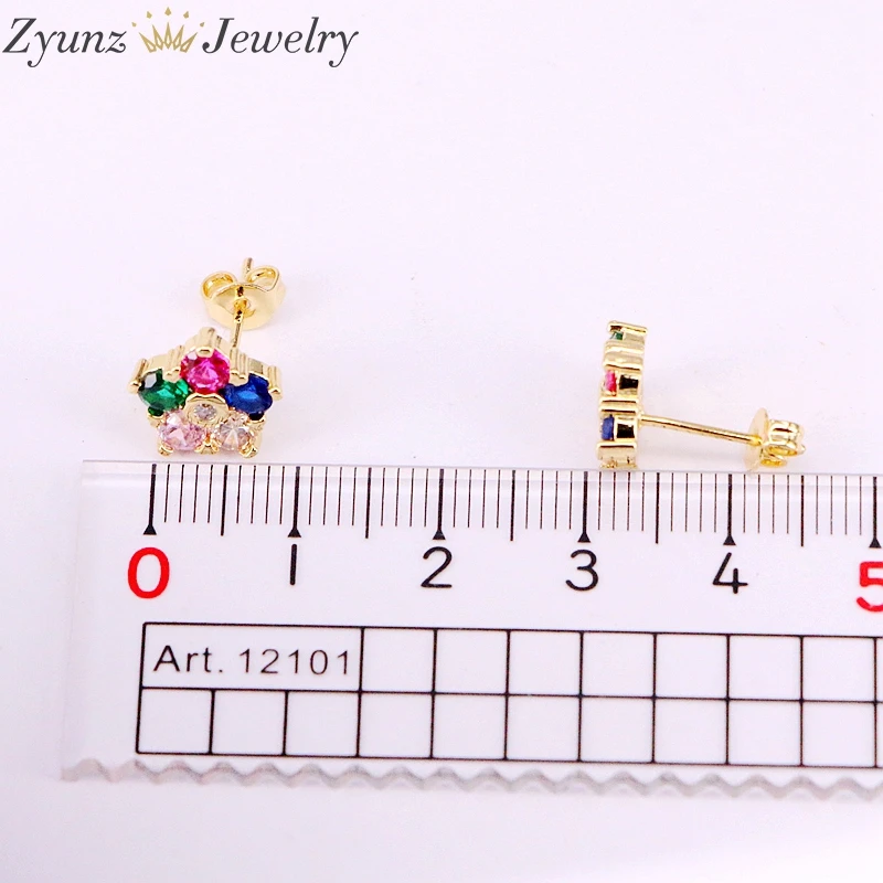 3 пары Новое поступление серьги гвоздики с кристаллами цирконием золотым