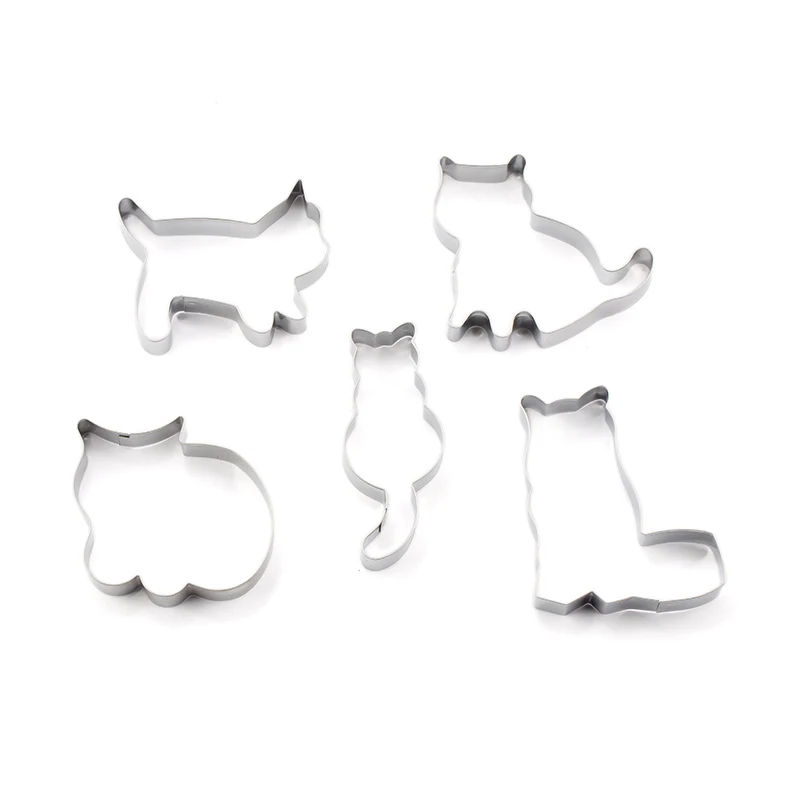 cat set 5 шт. с изображением животных, котов Нержавеющая сталь для нарезки печенья в виде 3D украшения инструменты DIY Fondant(сахарная) шоколадная форма для торта, печенья резак инструмент для выпечки - Цвет: cat set