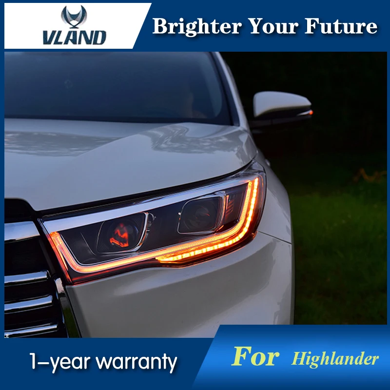 Фото VLAND светодиодные полосы Фары в сборе для фары Toyota Highlander 14 16 Bi xenon объектив проектор