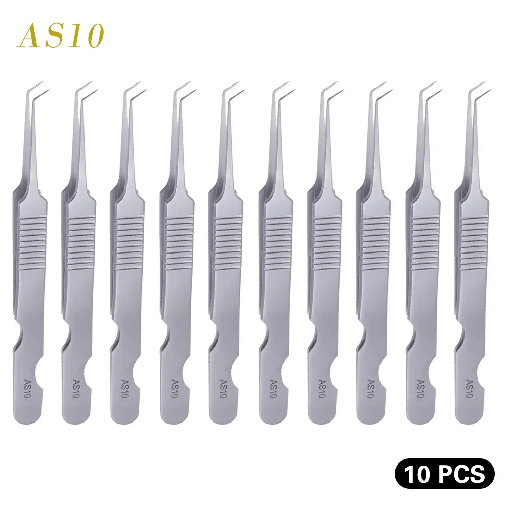 10 Pcs AS10 AS09 Пинцет для объемных ресниц 3D норковые ресницы Пинцет для наращивания ресниц точный Пинцет для ресниц индивидуальные ресницы Острый пинцет - Цвет: 10 Pcs AS10