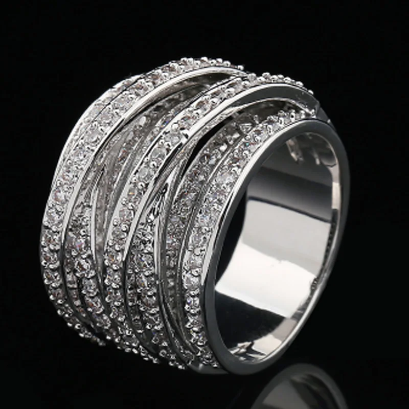 rhodium silver ring Zlxgirl брендовые медные серьги, ювелирные изделия для женщин, свадебные подарки для пары, модные женские золотые серьги с кубическим цирконием, серьги с ушками - Окраска металла: rhodium silver ring