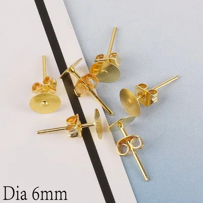 6mm with plug GD 100 шт./упак. Допустимое отклонение диаметра 4 6 8 мм* 12 мм золото/родий Цвет серьги-гвоздики в форме прокладки с жемчужной сережкой штепсельной вилки выводы для сережек для изготовления ювелирных изделий - Цвет: 6mm with plug GD