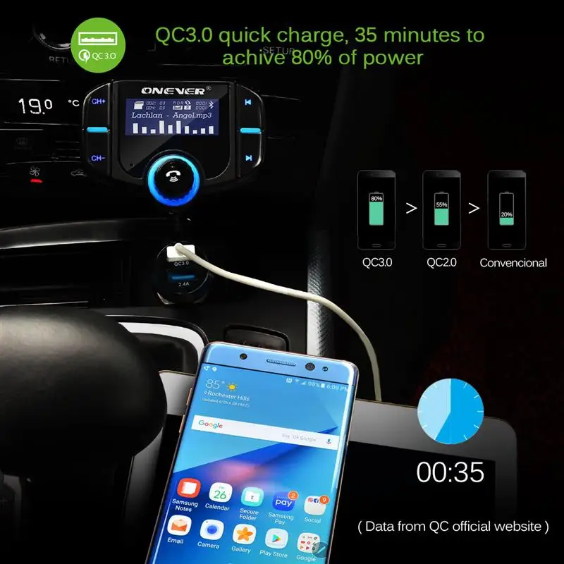 Onever FM передатчик 2 порта QC 3 0 быстрое зарядное устройство Bluetooth Handsfree