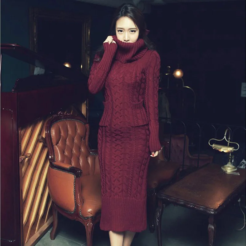 2019 Autumn Winter long Sweater dress women solid bodycon Thick Female Jumper O-neck slim basic knit Long sleeve | Женская одежда