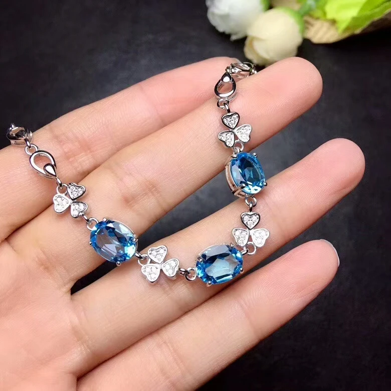 Женский браслет с натуральным топазом MeiBaPJ из стерлингового серебра 925 пробы