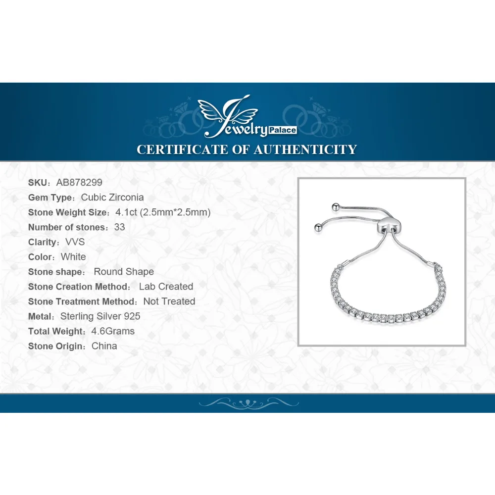 JewelryPalace любовь вечность 4ct кубический цирконий регулируемый браслет
