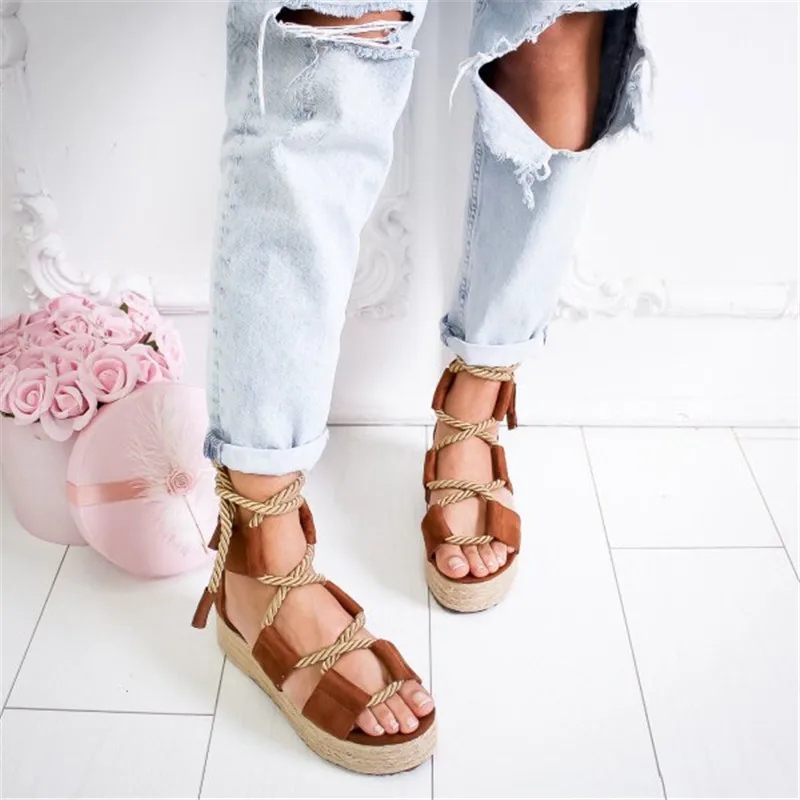 LAKESHI 2019 Fashion Summer Women Sandals Female Beach Shoes Wedge High Heel Comfortable Platform Plus Size 43 | Обувь