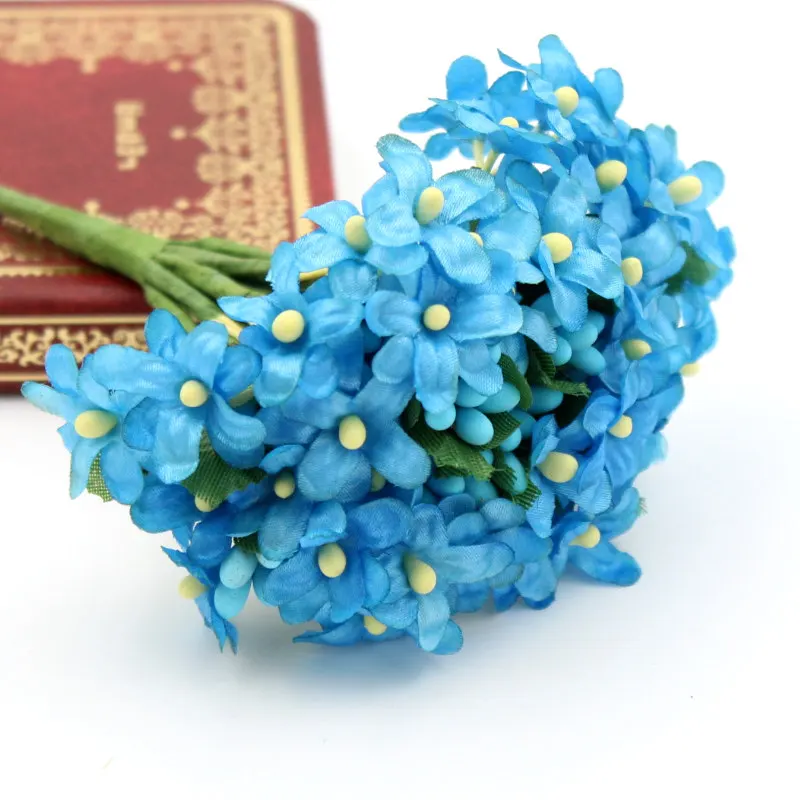 blue 1/комплект мини Вишневый цветок сливы искусственный шелк детский дыхательный букет цветочный букет стол Скрапбукинг свадебные украшения - Цвет: blue