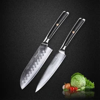 sunnecko 2pcs 5 utiliy 5 santoku kitchen knives set japanese vg10 core damascus steel razor sharp blade g10 handle knife sets