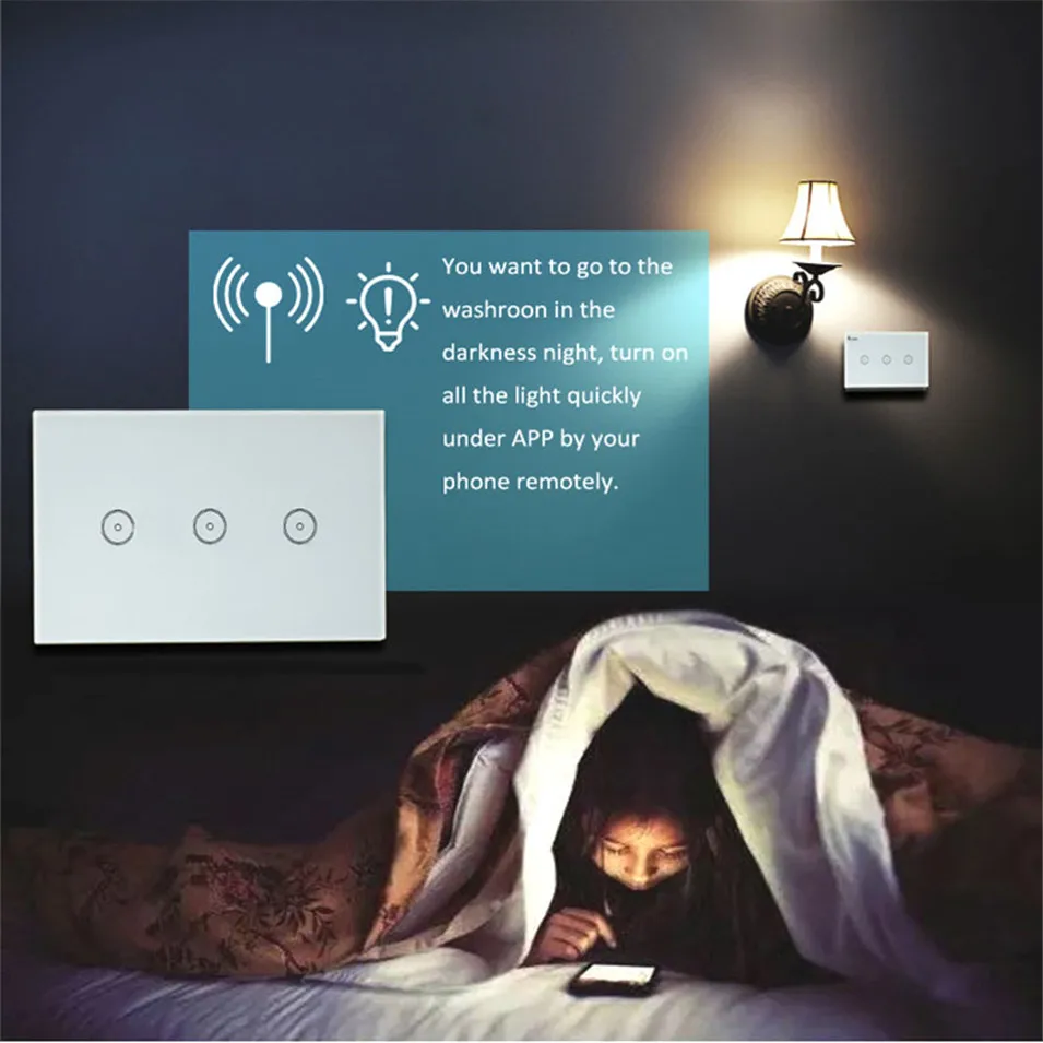Нам Стандартный 10A/банды умный WI-FI переключатель 1/2/3 сенсорный Панель, Беспроводной дистанционного WI-FI выключатель света, работает с Amazon Alexa Google Home