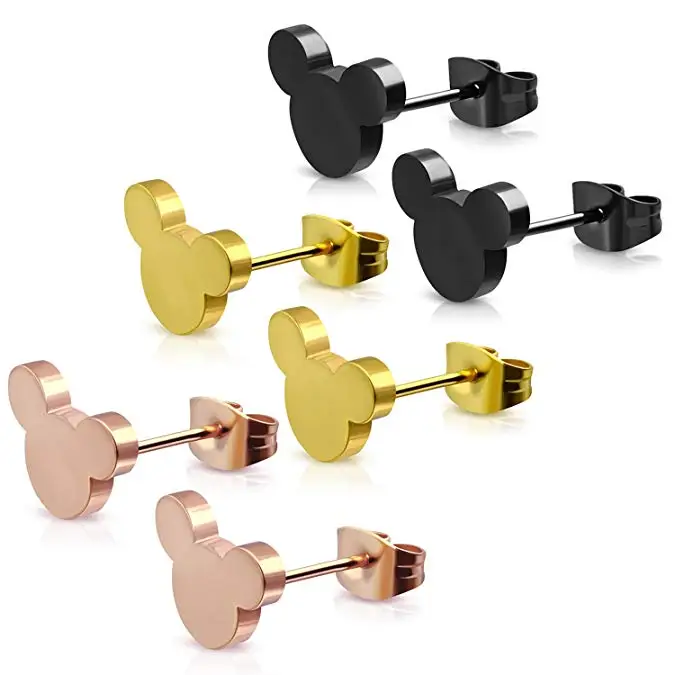 Chandler Hot 316L Stainless Steel Mickey Earrings For Children Kids Mouse Jewelry Cute Lovely Animal Black Rose Color Bronics