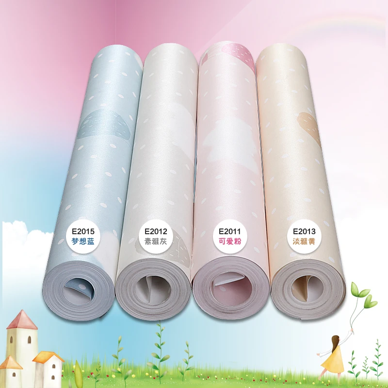 

PAYSOTA Children Cartoon Wallpaper Nonwovens Boys Girls Bedroom Pink Yellow Gray Blue Wall paper Roll