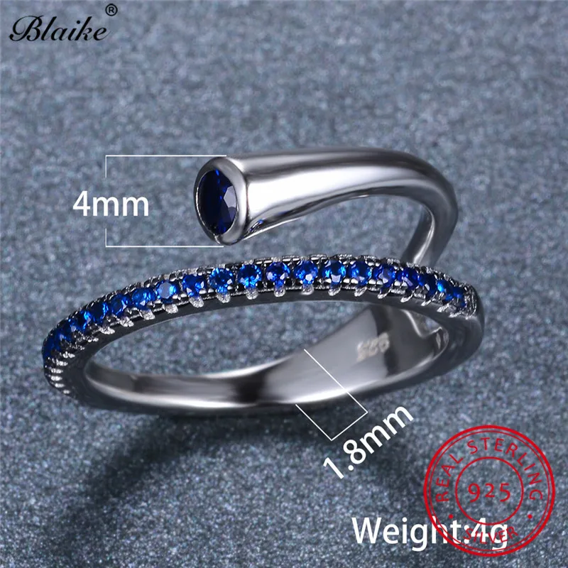 Blaike 925 пробы серебряные кольца для женщин Голубой Сапфир циркон камень Обручальные кольца минималистский обручальное кольцо ювелирные украшения
