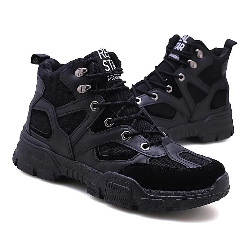 Мужские ботинки зимняя обувь мужская с круглым носком хлопковая ткань шнуровка