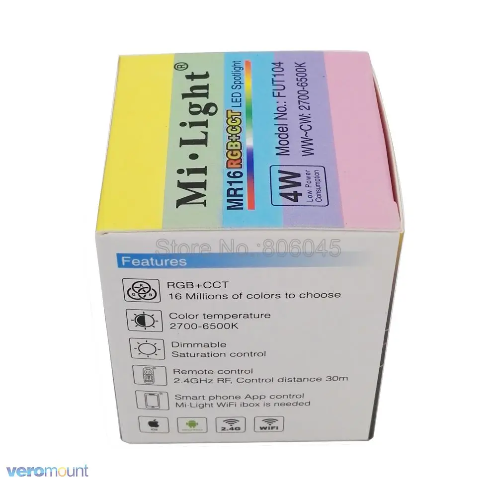 Светодиодная лампа с регулируемой яркостью Milight 4 вт MR16 12 в RGB + CCT (2700 6500K) умные