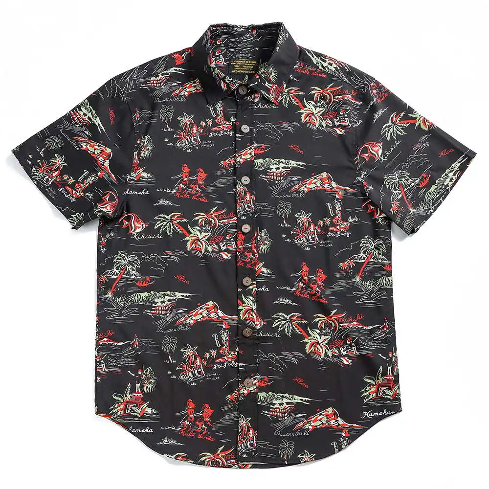 black Летняя Новинка, гавайская Мужская рубашка Aloha, остров, праздник, короткий рукав, модная повседневная мужская рубашка, гавайская рубашка с принтом "кокосовое дерево" - Цвет: black