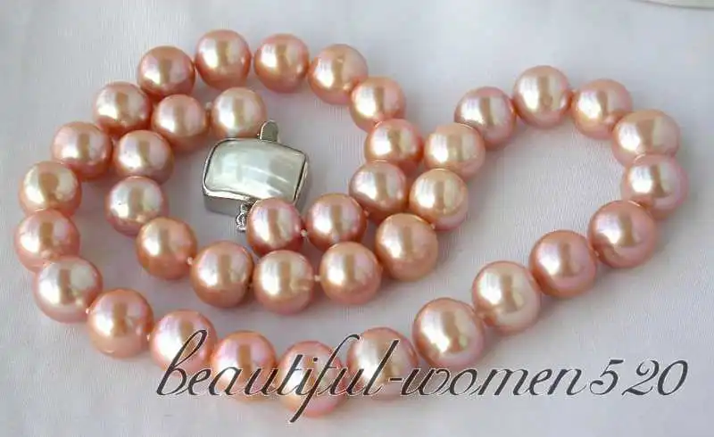 

Z2692 big 17" 12mm round pink freshwater pearl necklace silver mabe
