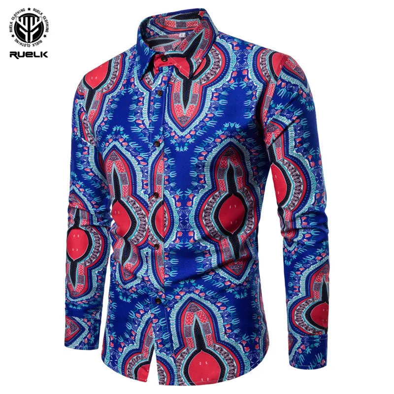 RUELK 2018 мужские гавайская рубашка мужской Повседневное camisa masculina печатных Пляжные