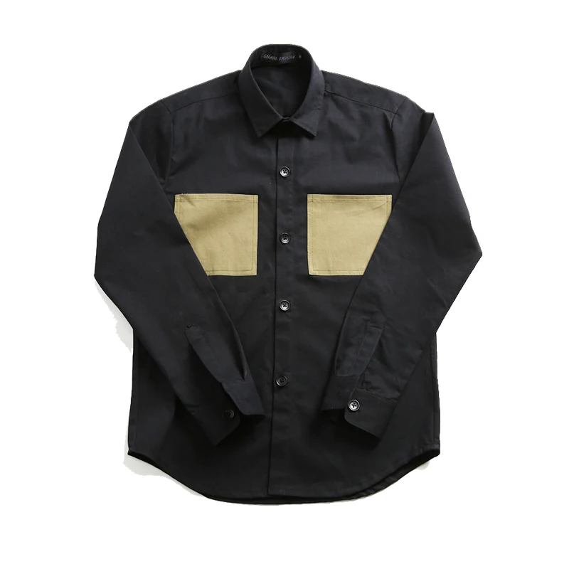 

M-2XL!! Army Green Contrast Pocket Cotton Shirt Japanese Retro Tooling Shirt Influx Male Artistic Men's Long Sleeve Shirt.