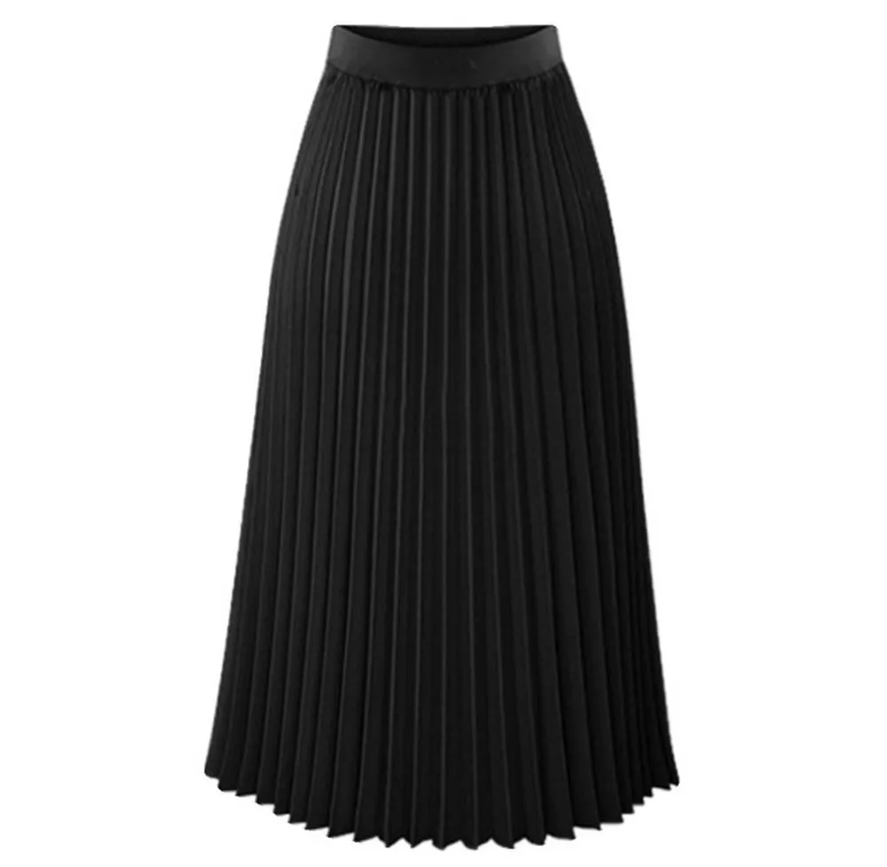 Pink Pleated Skirt Women High Waist Midi Chiffon A line Chic Elegant Quality Winter Autumn YYW-8889 | Женская одежда